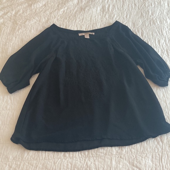 Gorgeous boho sheer black eyelet blouse, puff sleeve black , size XS - Picture 3 of 9